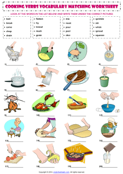 cookING VERBS vocabulary matching worksheet