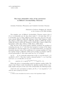 The least admissible value of the parameter in Hilbert`s Irreducibility