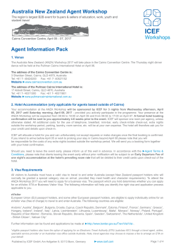 Agent Information Pack Australia New Zealand Agent Workshop
