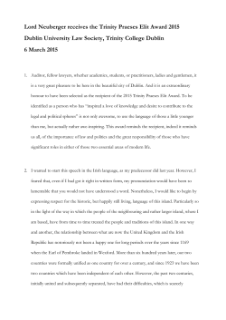 Lord Neuberger at Dublin University Law Society, Trinity College