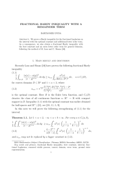 FRACTIONAL HARDY INEQUALITY WITH A REMAINDER TERM 1