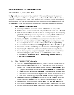 FOLLOWING MEANS LEAVING- LUKE 9:57