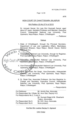 AFR HIGH COURT OF CHHATTISGARH, BILASPUR Writ Petition (S