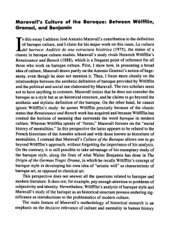 Maravall`s Culture of the Baroque: Between Wolfflln, Gramsci, and