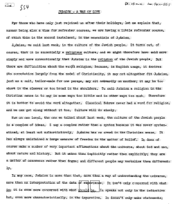 JUDAISM - A WAY OF LIFE summer being also a time for refi`esher