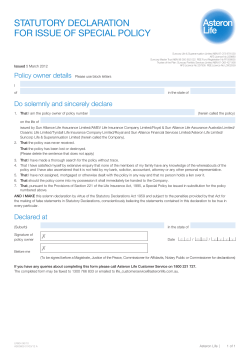 statutory declaration for issue of special policy