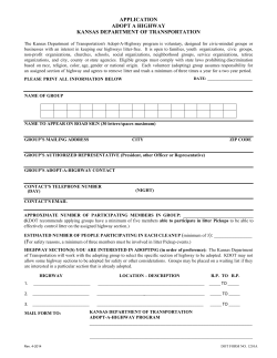APPLICATION ADOPT A HIGHWAY KANSAS DEPARTMENT OF