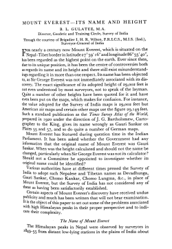 1952 Mount Everest Its Name And Height By Gulatee From HJ V 17