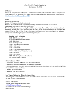 Mrs. Trickle`s Weekly Newsletter September 19, 2016 Welcome