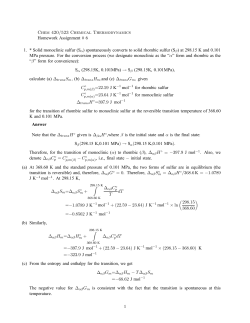 Chem 420D523 Chemical Thermodynamics Homework Assignment