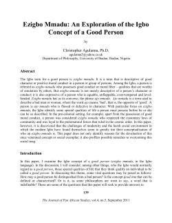 Ezigbo Mmadu: An Exploration of the Igbo Concept of a Good Person