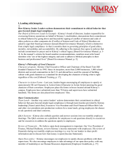 I. Leading with Integrity: A. How Kimray Senior Leaders