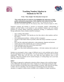 Yrs 1-4: What is the Numeracy Project