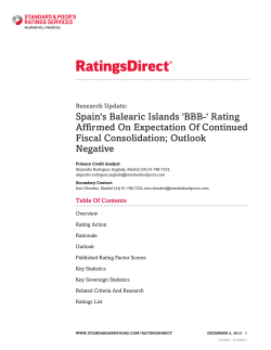 Spain`s Balearic Islands `BBB-` Rating Affirmed On Expectation Of