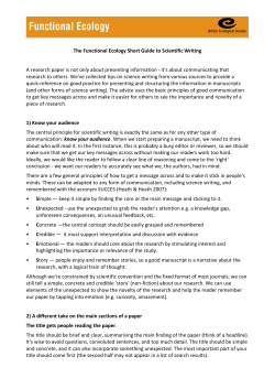 The Functional Ecology Short Guide to Scientific Writing A research
