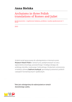 Archaisms in three Polish translations of Romeo and Juliet