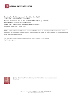 Housing the Past in Agnon`s A Guest for the Night