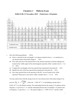 Chemistry I Midterm Exam