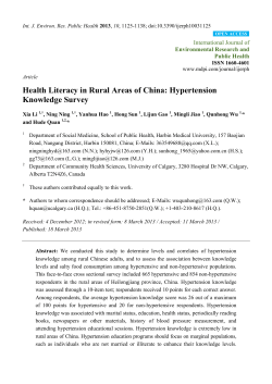 Health Literacy in Rural Areas of China: Hypertension Knowledge