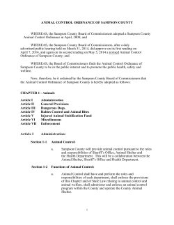 ANIMAL CONTROL ORDINANCE OF SAMPSON COUNTY