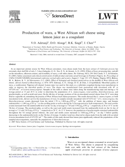 Production of wara, a West African soft cheese using lemon juice as