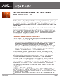 Lack of Materiality as a Defense in False Claims Act Cases