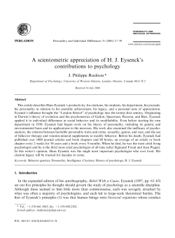 A scientometric appreciation of H. J. Eysenck`s contributions to