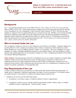 CLASP Steps to Implement D.C.`s Earned Sick and Sick and Safe