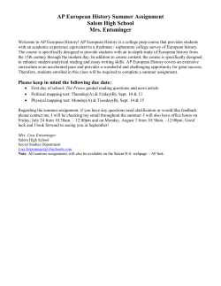 AP European History Summer Assignment Salem High School Mrs