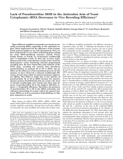 Lack of Pseudouridine 38/39 in the Anticodon Arm of Yeast