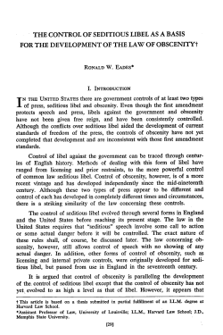 Control of Seditious Libel as a Basis for the Development of the Law