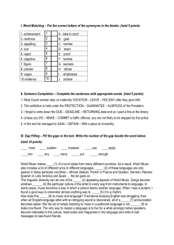 I. Word Matching &ndash; Put the correct letters of the synonyms in the