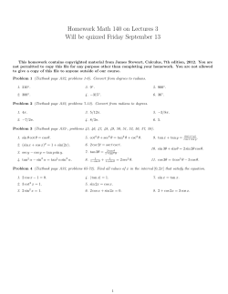 Homework Math 140 on Lectures 3 Will be quizzed Friday