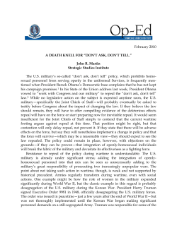 February 2010 A DEATH KNELL FOR “DON`T ASK, DON`T TELL