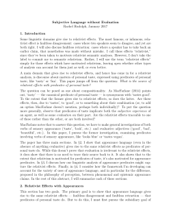 Subjective Language without Evaluation Rachel Rudolph, January