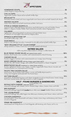 APPETIZERS ENTREE SALADS HALF