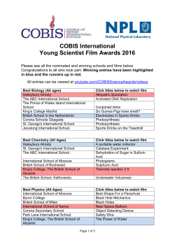 COBIS International Young Scientist Film Awards 2016