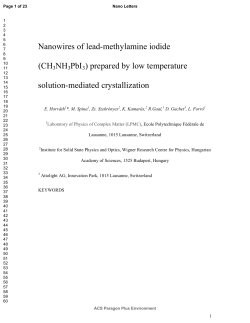 Nanowires of lead-methylamine iodide (CH3NH3PbI3) prepared by