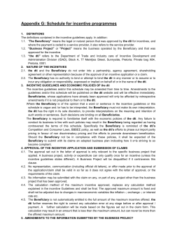 Appendix G: Schedule for incentive programmes