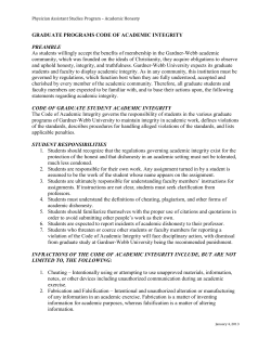 GRADUATE PROGRAMS CODE OF ACADEMIC INTEGRITY