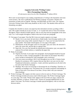 Augusta University Writing Center MLA Formatting Checklist