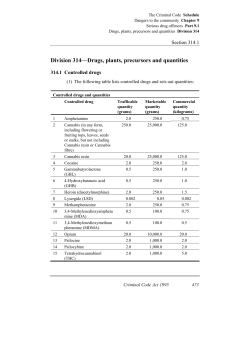 Division 314&mdash;Drugs, plants, precursors and quantities