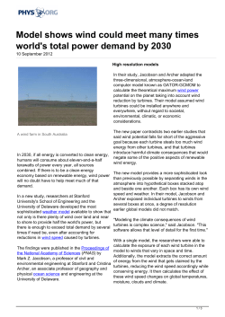 Model shows wind could meet many times world`s total