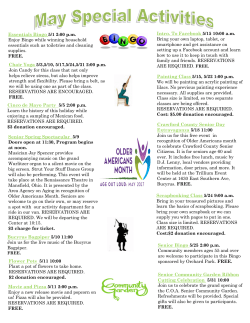 Essentials Bingo 5/1 2:00 p.m. Enjoy Bingo while winning