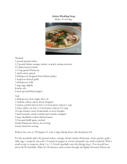 Italian Wedding Soup Makes 10 servings Meatballs 1 pound ground