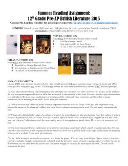 12th Grade Pre-AP British Literature 2015