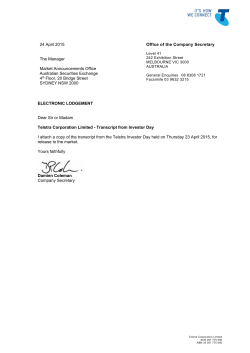24 April 2015 The Manager Market Announcements Office