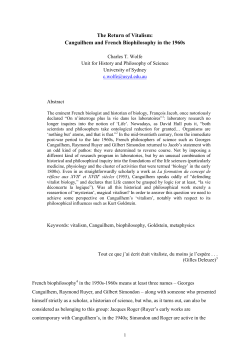 The Return of Vitalism: French Biophilosophy in