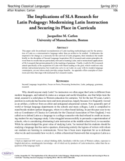 The Implications of SLA Research for Latin Pedagogy