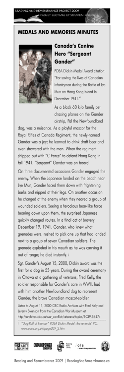 MEDALS AND MEMORIES MINUTES Canada`s Canine Hero